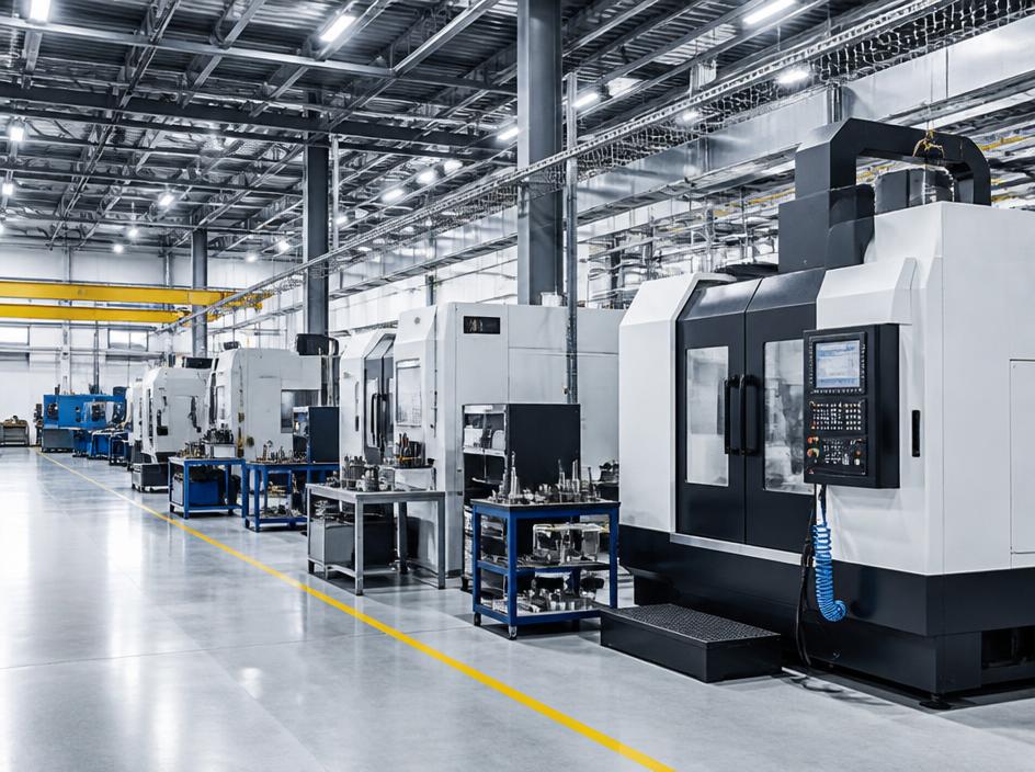 Modern manufacturing facility with production equipment